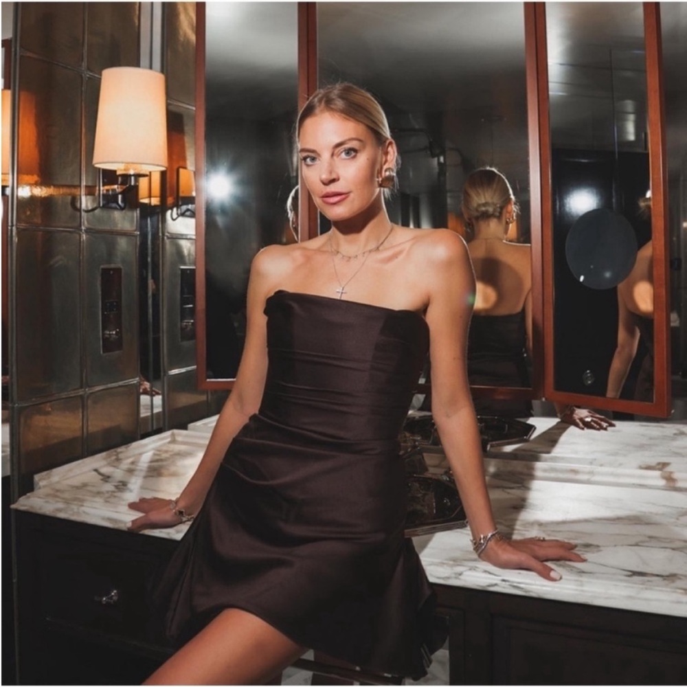 House of CB Brown Strapless Sheath Mini Dress